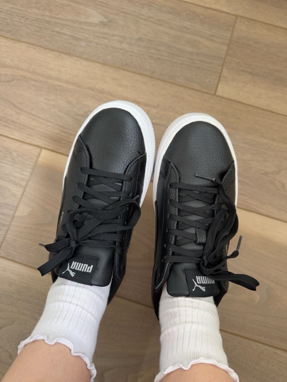 Puma Black Leather Sneakers with White Platform Soles